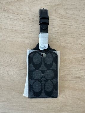Coach Black Leather Luggage Tag with ID Window